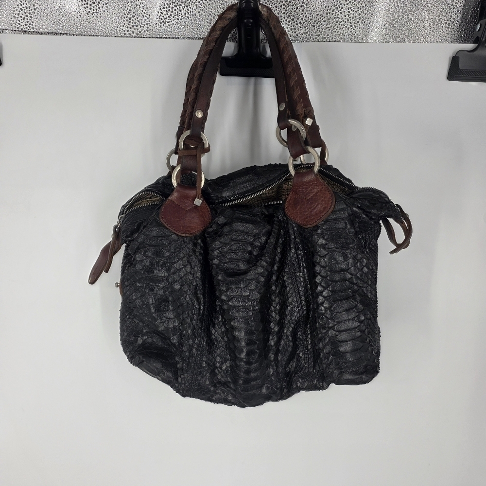 ​🐍 PAURIC SWEENEY VINTAGE Genuine Exotic Python Snakeskin Satchel 🇮🇹 Black